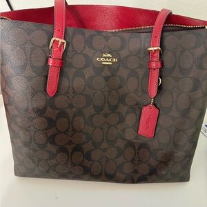 Coach Brown and Red Signature Tote